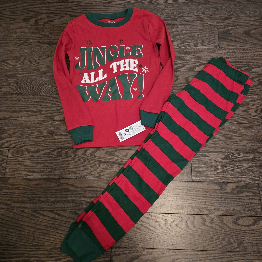 Kids 'Jingle All The Way' Red & Green Christmas Pajama Set